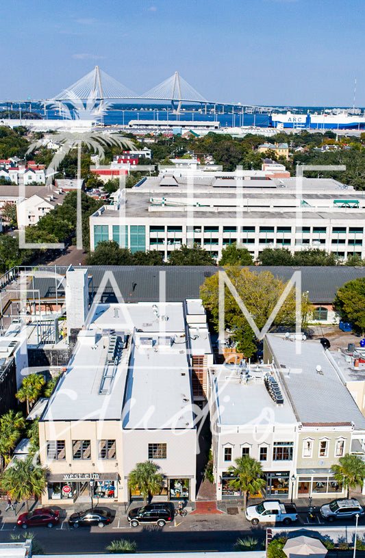 Vertical Downtown Aerial View of Ravenel Bridge